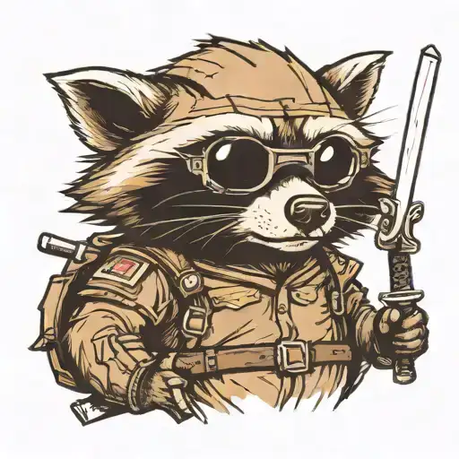 Special Ops Racoon With Samurai Katana Sword Smoking Cigarette