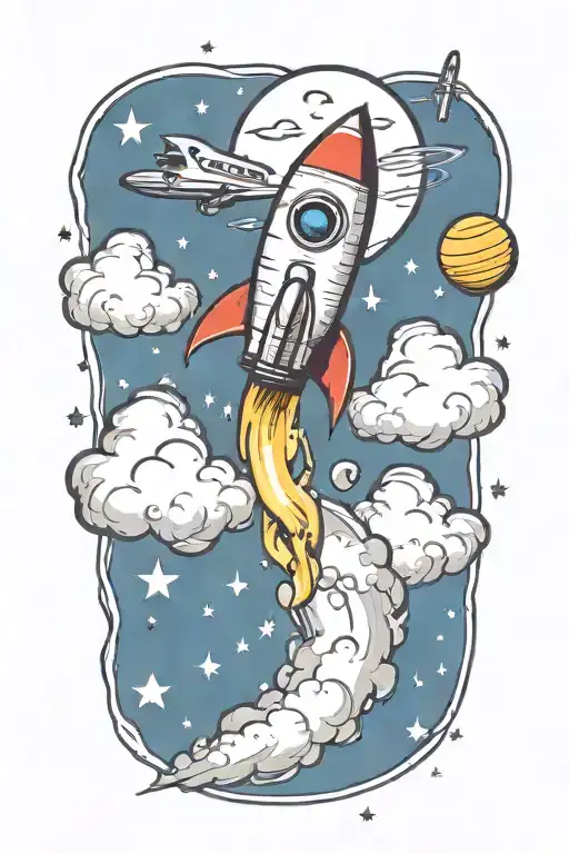 Rocket Flying With Dollar Signs And Music Notes Flowing