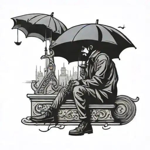 A Silhouette Figure Sitting On It Holding An Unbrella