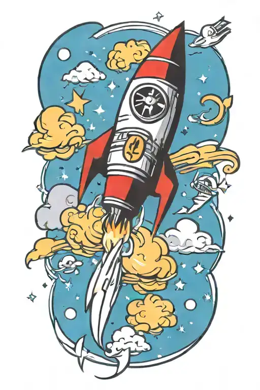 Rocket Flying With Dollar Signs And Music Notes Flowing