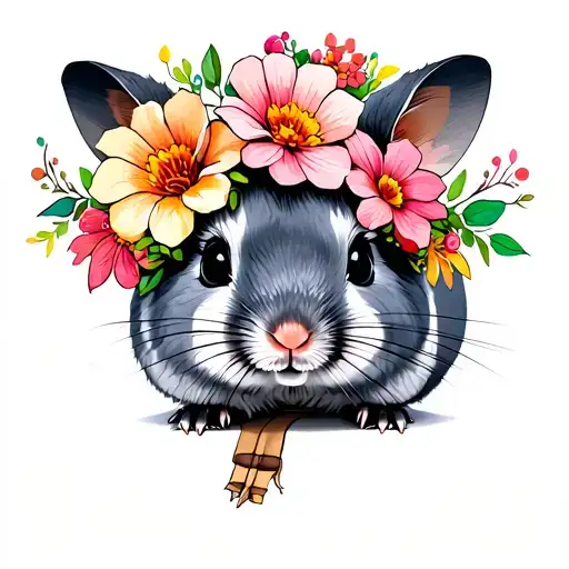 Chinchilla With Flowers