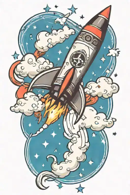 Rocket Flying With Dollar Signs And Music Notes Flowing