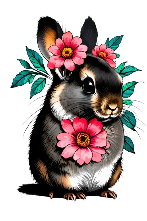 Chinchilla With Flowers