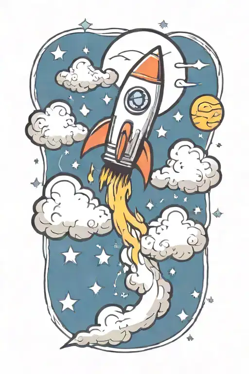 Rocket Flying With Dollar Signs And Music Notes Flowing