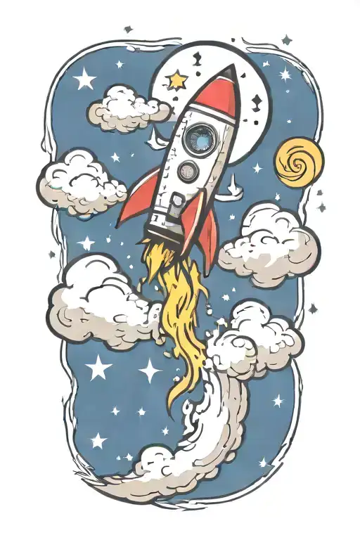 Rocket Flying With Dollar Signs And Music Notes Flowing