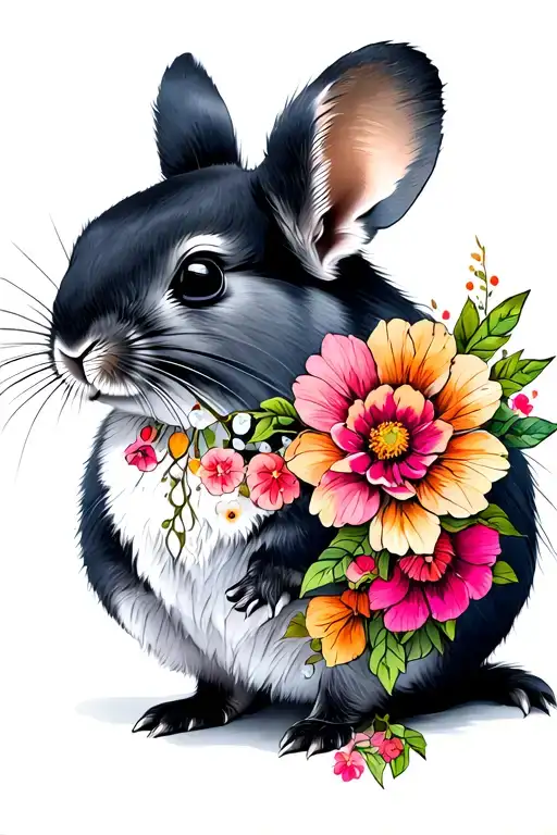 Chinchilla With Flowers