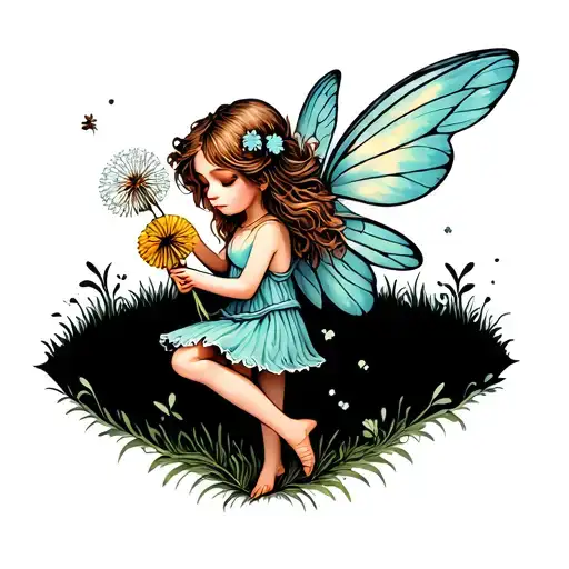 Tiny Mushroom Fairy Holding A Dandelion