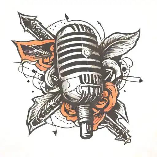 Microphone With Tiny 4 Arrows Pointing Down
