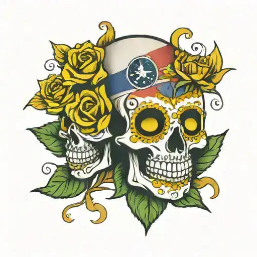Sugar Skull Texas Flag Yellow Rose Eye