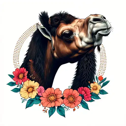 Camel In A Frame Flowers Dots Portrait