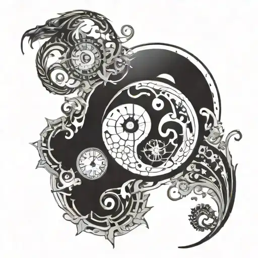 Ying Yang Symbol With Compass And Mysic Notes