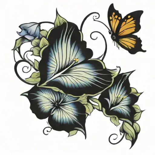 Heart Made Of Morning Glory Flower And Butterflies Fluttering