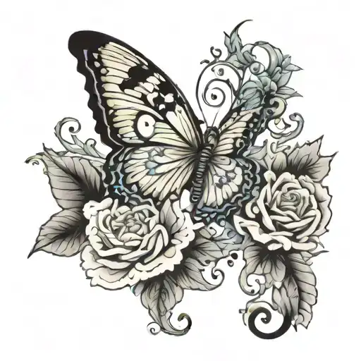 Half Sleeve Tatto Attached To Butterfly Chest
