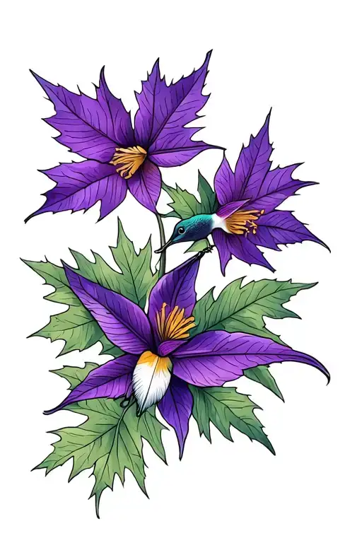 Purple Daffodils Maple Leaf Hummingbird