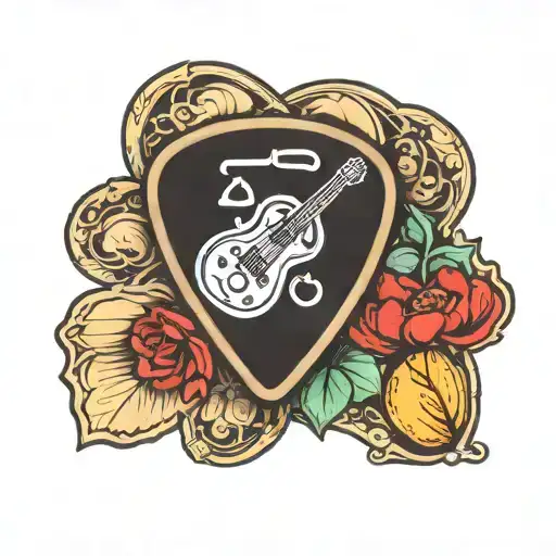 Guitar Pick With Gaming And Hiking Inside Representing