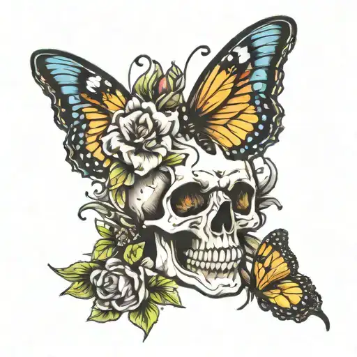 Skull Butterfly Flowers