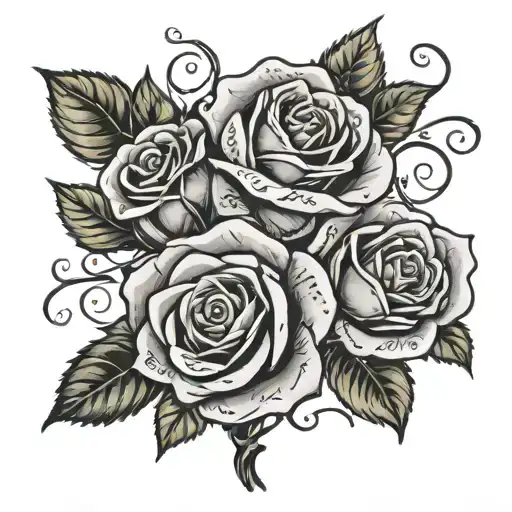 Roses With Family Names On Stems Tied Together