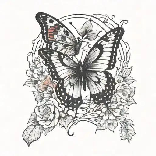 Butterfly And Cardinal Sitting