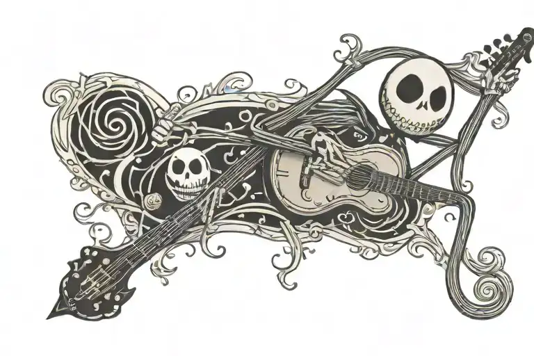Jack Skellington Music Note Intertwined Guitar