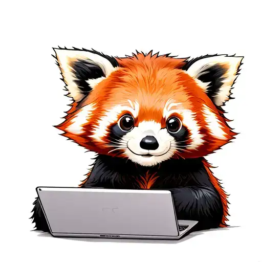 A Portrait Of A Cute Red Panda Using A Laptop The