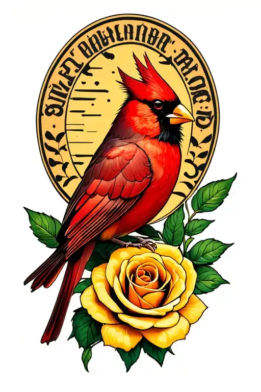 Cardinal Sitting On Yellow Rose