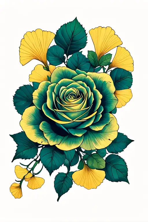 Rose And Gingko Leaves