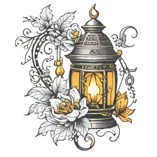 Lantern And Flowers Growing
