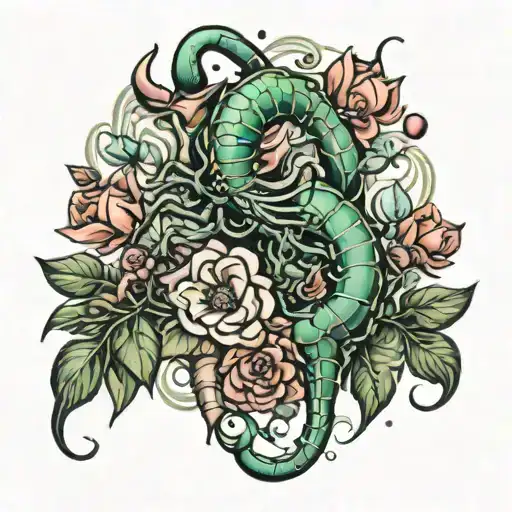 Scorpian And Flowers Intertwined