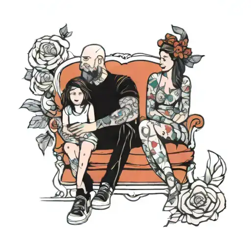 Dad And Daughter Sitting Fine Line