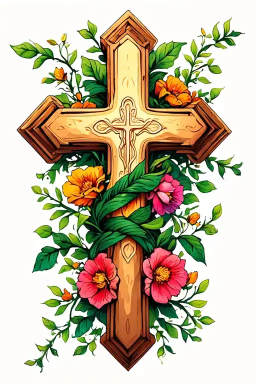 Christian Cross Wrapped In Flower Vine