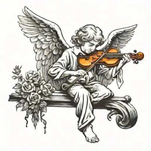 Sad Angel Playing Violin Standing