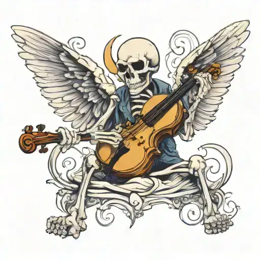 Sad Skeleton With Long Wings Playing Violin