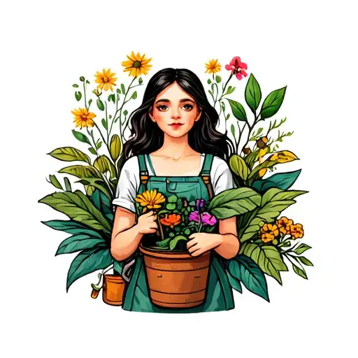 Girl Gardening Tools And Plants