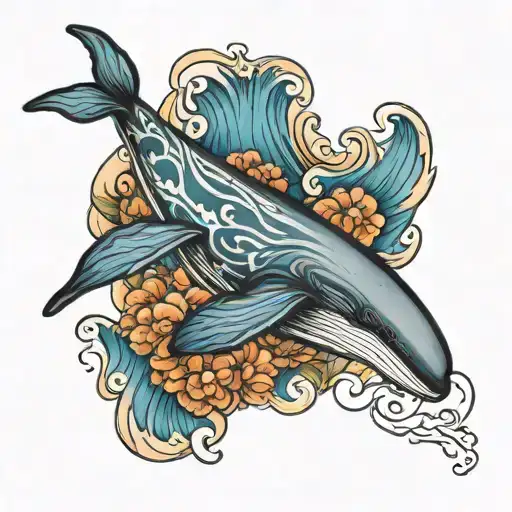 Humpback Whale With Hawaiian Island Inside Body