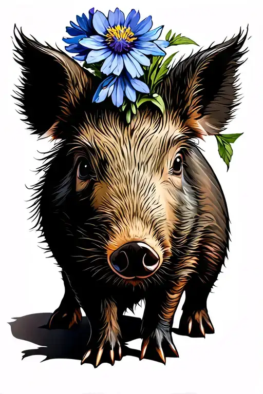 Wildboar Piglet With Cornflower