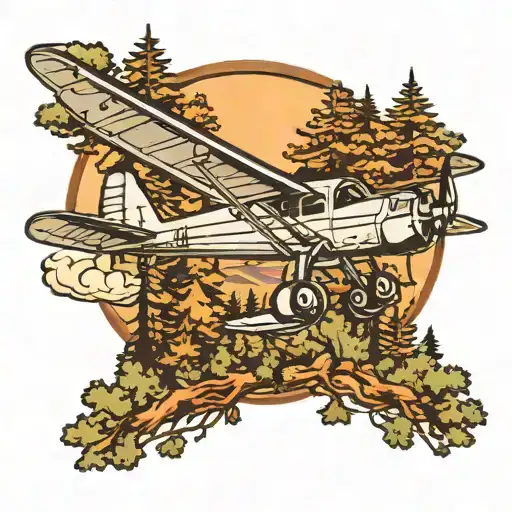 Single Engine Plane Flying Over Pine Trees