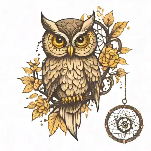 Owl And Tree Of Life And Dreamcatcher