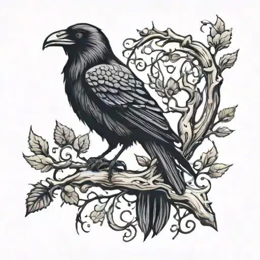 Raven And Vikings Symbols With Tree