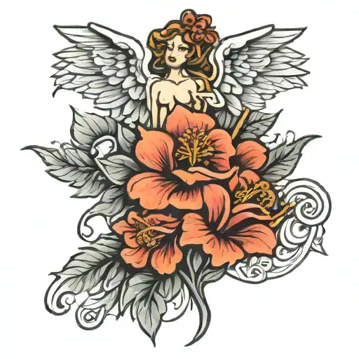 Four Angels And Four Roses Mayflowers Hibiscus