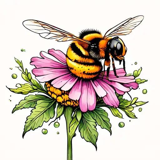 Honey Bee Flying Around Pincushion Flower