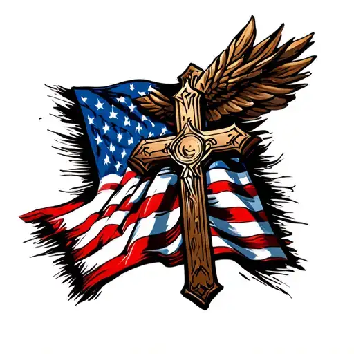 American Flag And Cross