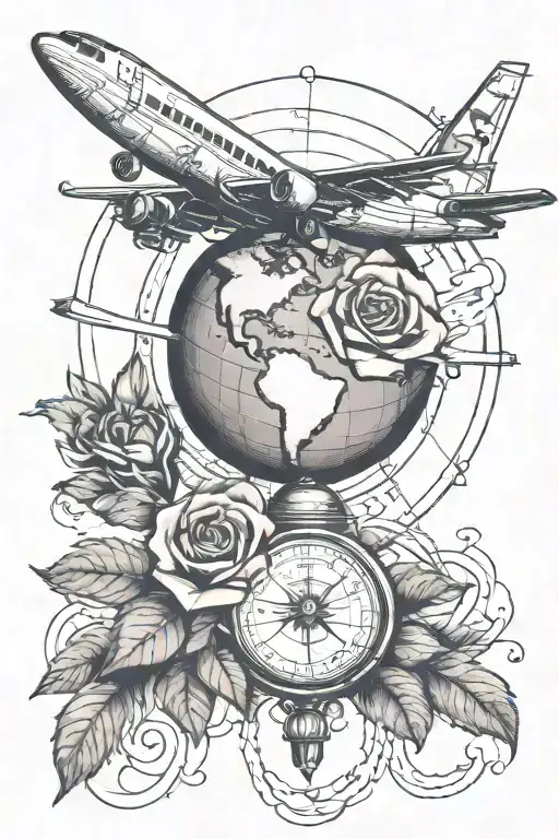 Globe Under A Rose With A Plane Flying Around