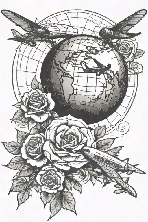 Globe Under A Rose With A Plane Flying Around