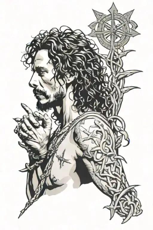 Chris Cornell With Crown Of Thorns Holding A Stone