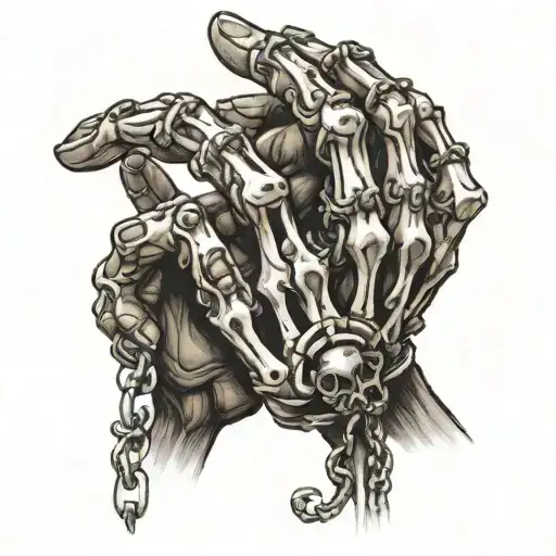 Skeleton Hands As Chains On Real Hand Coming