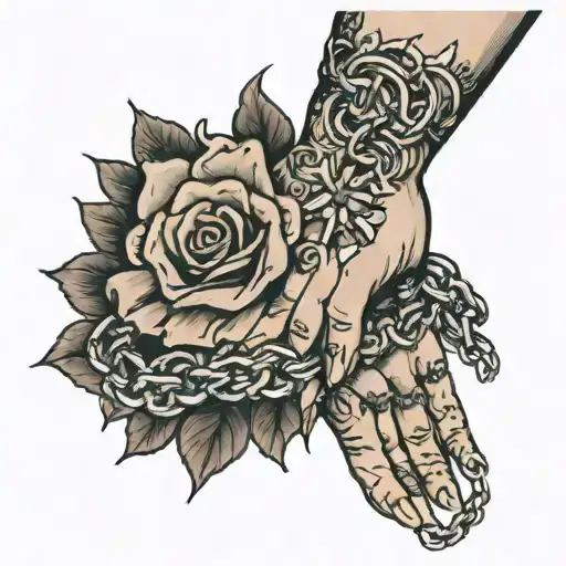 Chains On Hand Holding A Bouquet