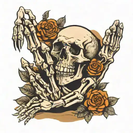 Skeleton Hand Emerging From Dirt Holding Flowers
