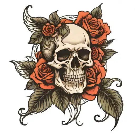 Skull And Roses Blooming