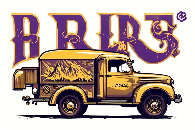 Mailtruck Stamp Using Only Gold And Purple