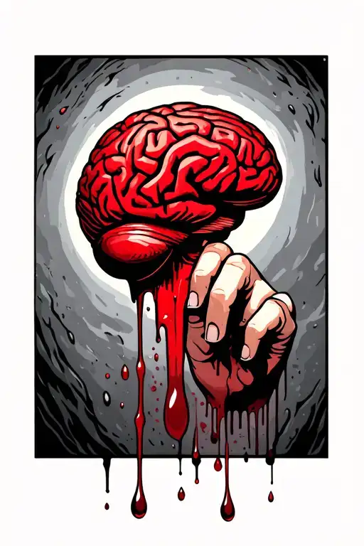 A Drop Of Blood Rolling Down The Finger And Falling On The Brain